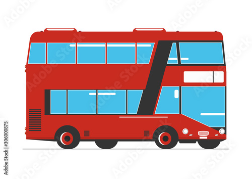Double decker. Simplified double decker bus. Side view. Flat vector.