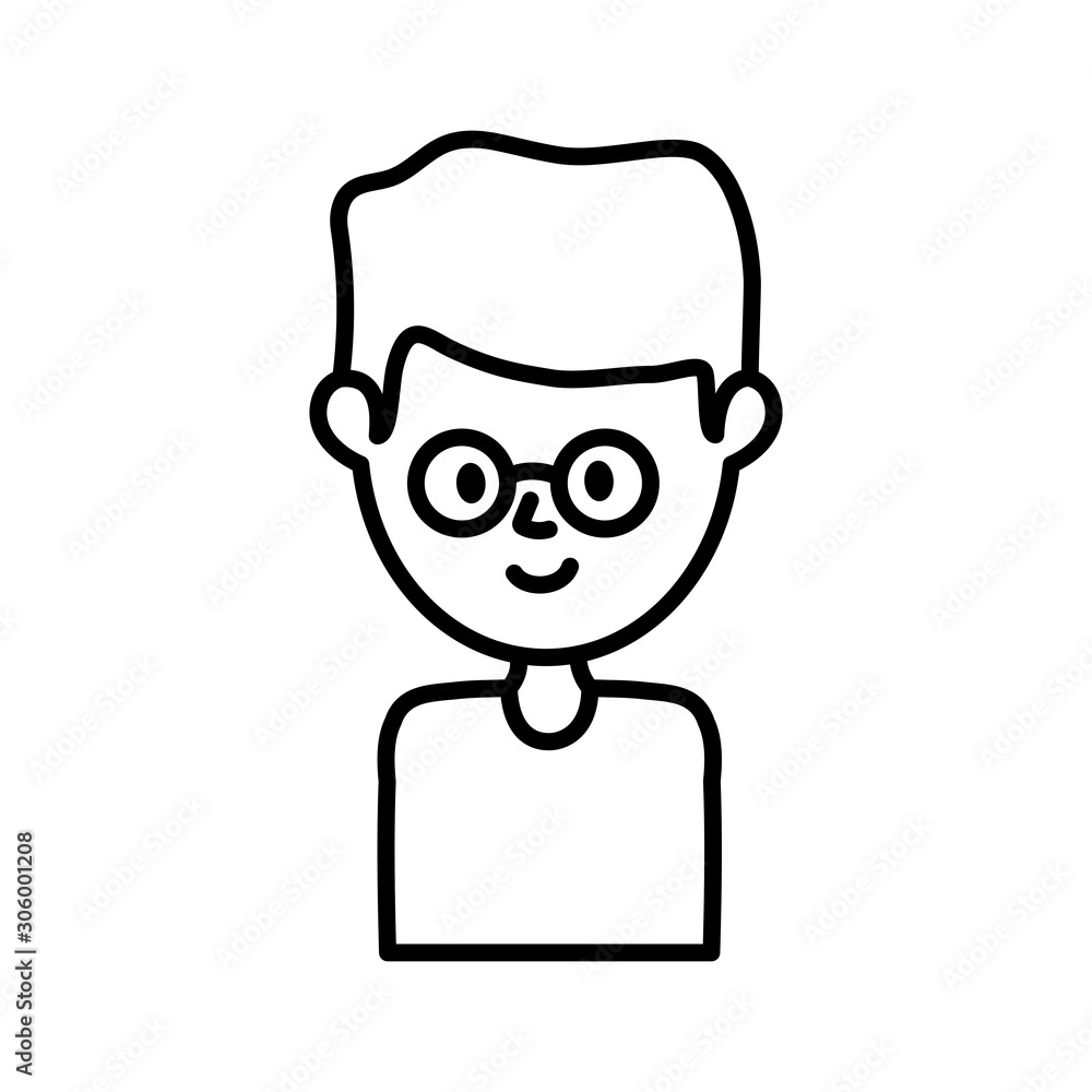 young man cartoon character portrait on white background thick line young man cartoon character portrait on white background thick line