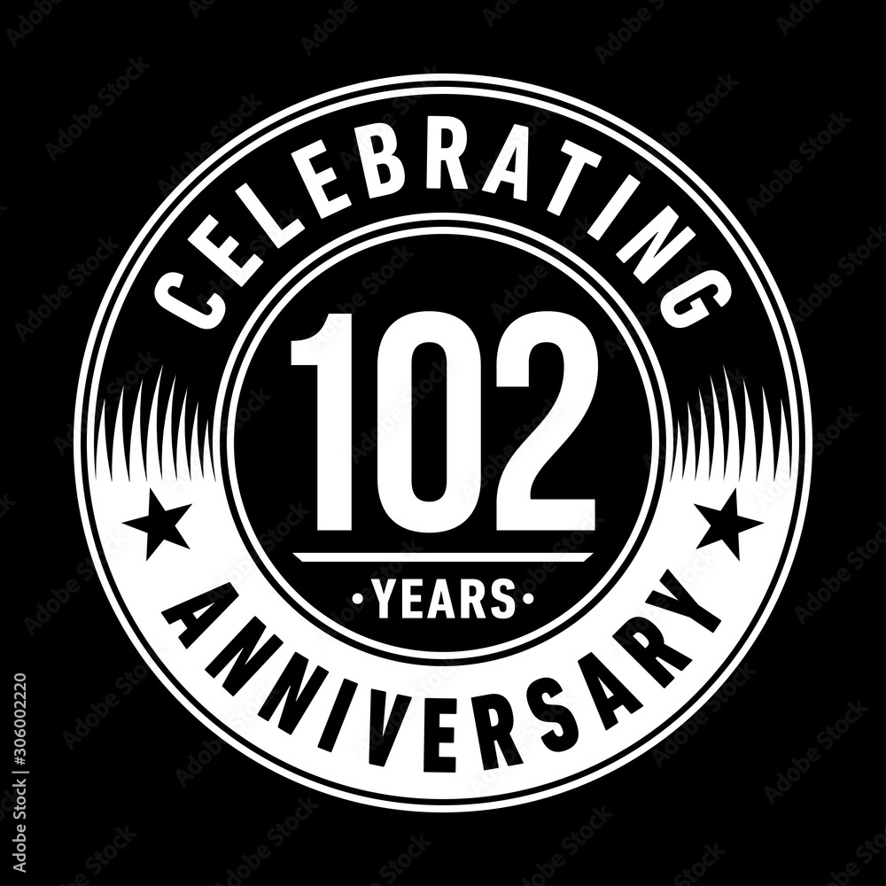 102 years anniversary celebration logo template. One hundred and two years vector and illustration.
