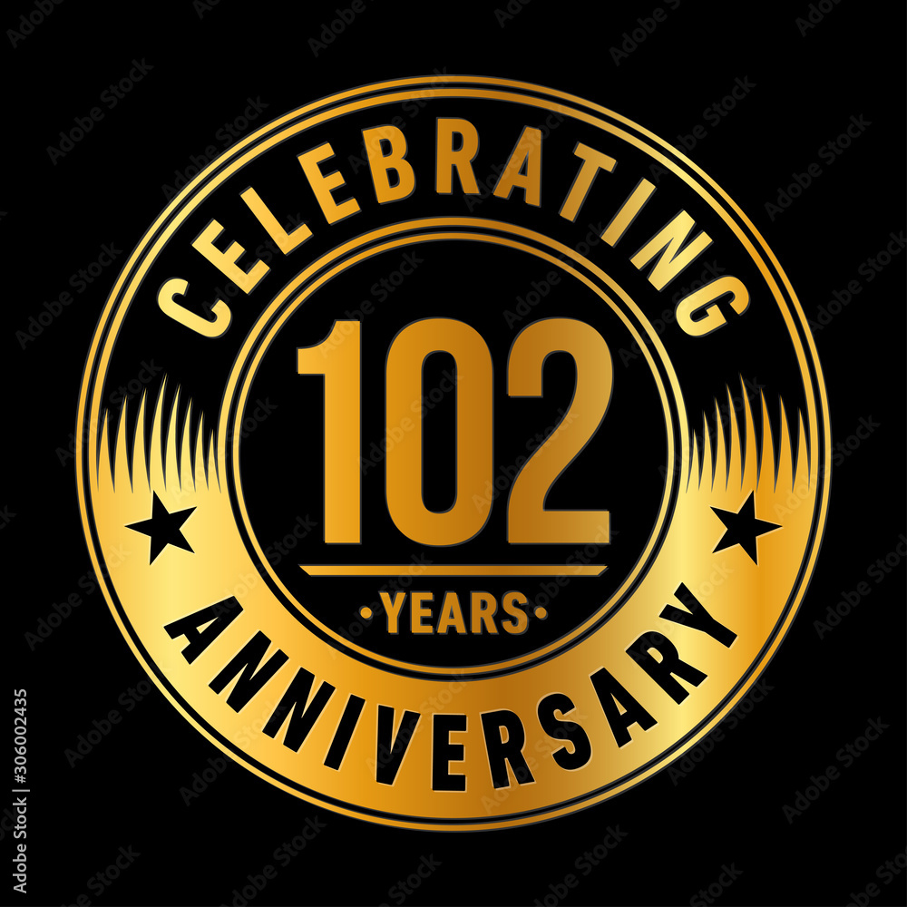 102 years anniversary celebration logo template. One hundred and two years vector and illustration.