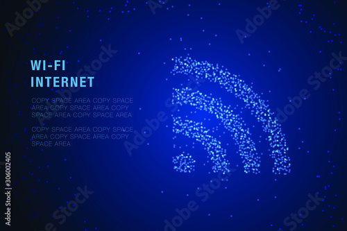 Wi-Fi internet access hotspot symbol made from dot particles, abstract wifi wireless network connection illustration, EPS10 vector with copy-space