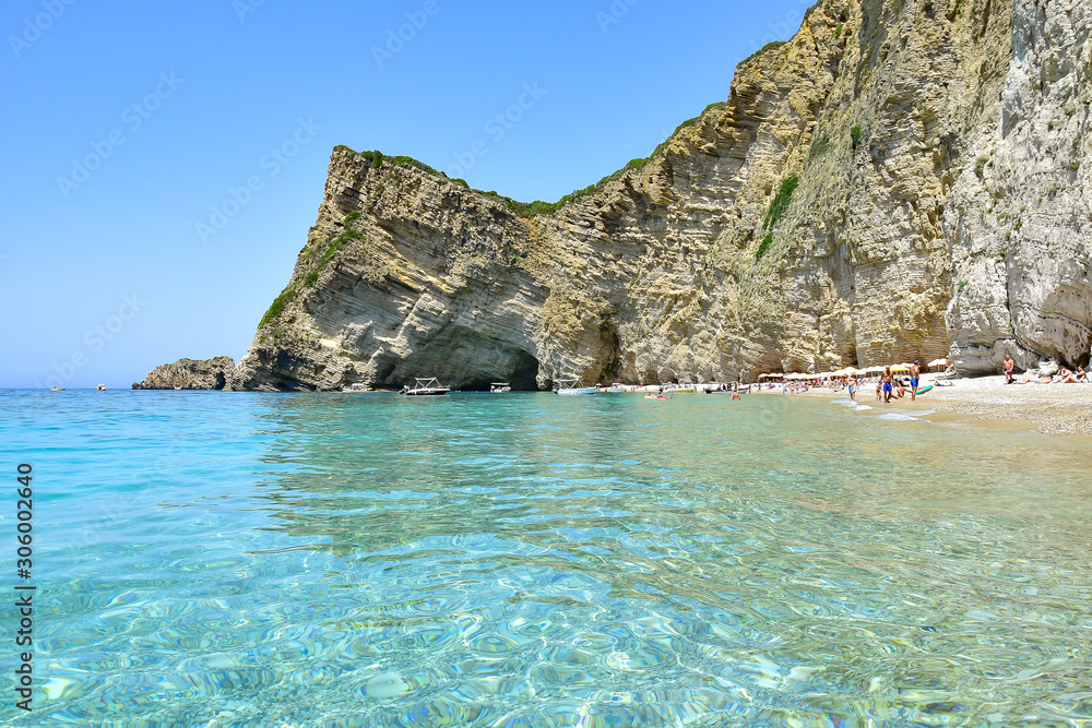 Paradise beach on Corfu island, sea, clear water, Greece.