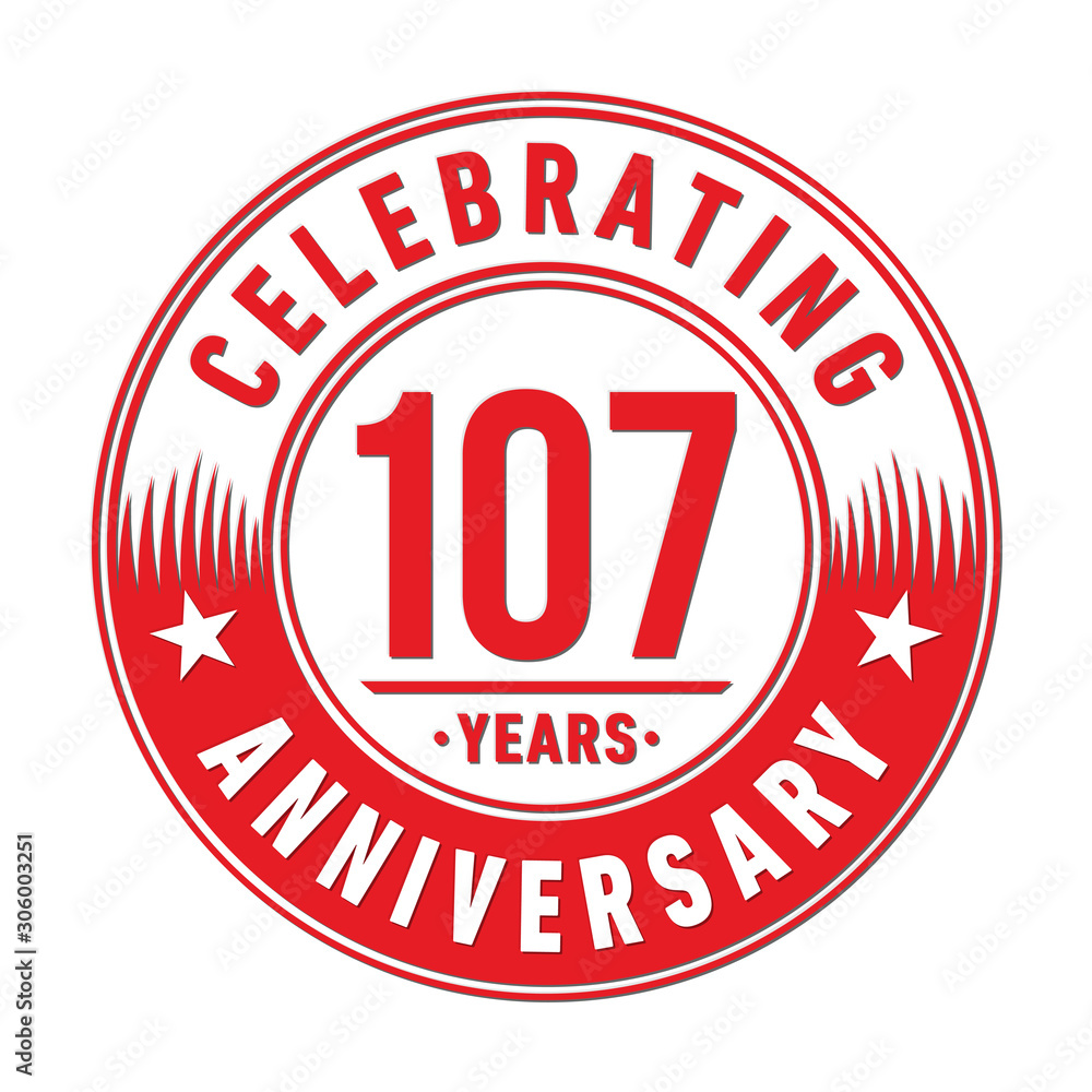 107 years anniversary celebration logo template. One hundred and seven years vector and illustration. 107 years anniversary celebration logo template. One hundred and seven years vector and illustration.