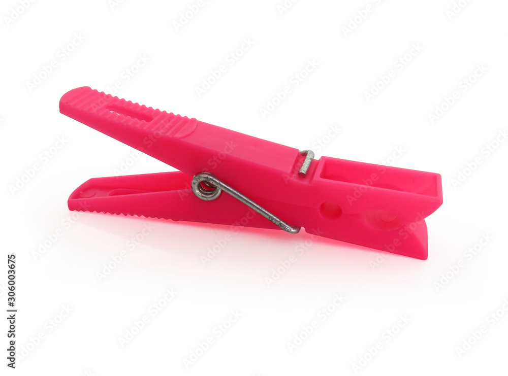 Pink plastic clothespin isolated on white Pink plastic clothespin isolated on white