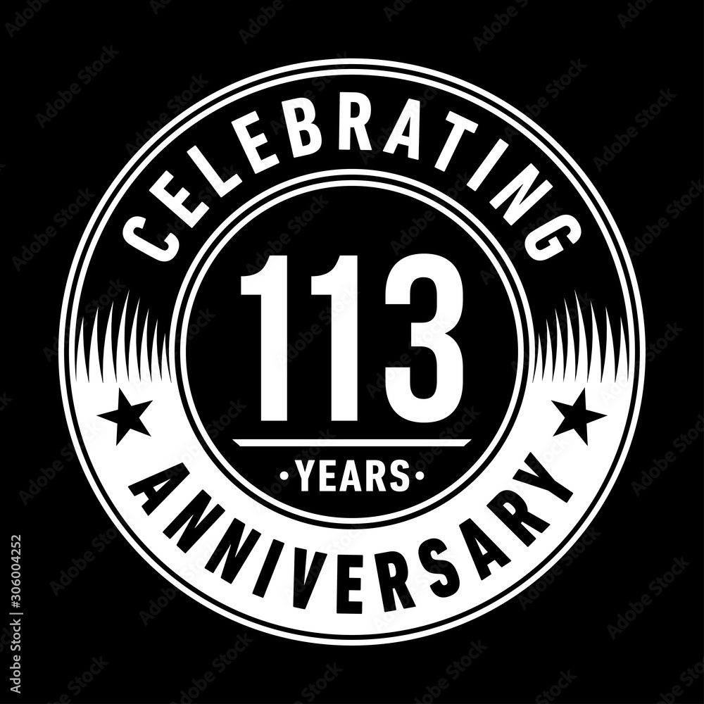 113 years anniversary celebration logo template. One hundred and thirteen years vector and illustration. 113 years anniversary celebration logo template. One hundred and thirteen years vector and illustration.