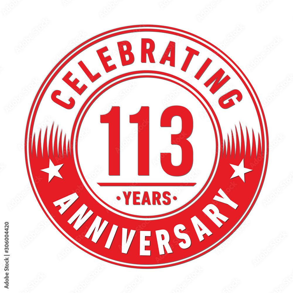 113 years anniversary celebration logo template. One hundred and thirteen years vector and illustration.