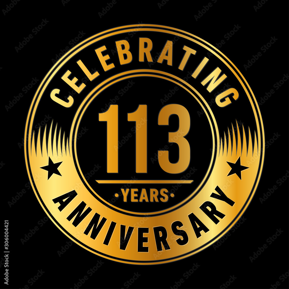 113 years anniversary celebration logo template. One hundred and thirteen years vector and illustration.