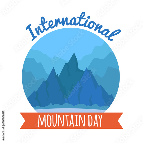 International mountain day card December 11th hohiday. Peaks geometric nature landscape flat vector illustration banner, background, concept.