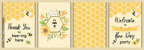 Foto Bee party template set Bee baby shower invitations Cute kids party event Sweet h