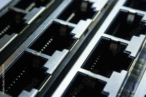 Vászonkép Isolated close up of closely aligned multiple through hole assembly rj45 etherne