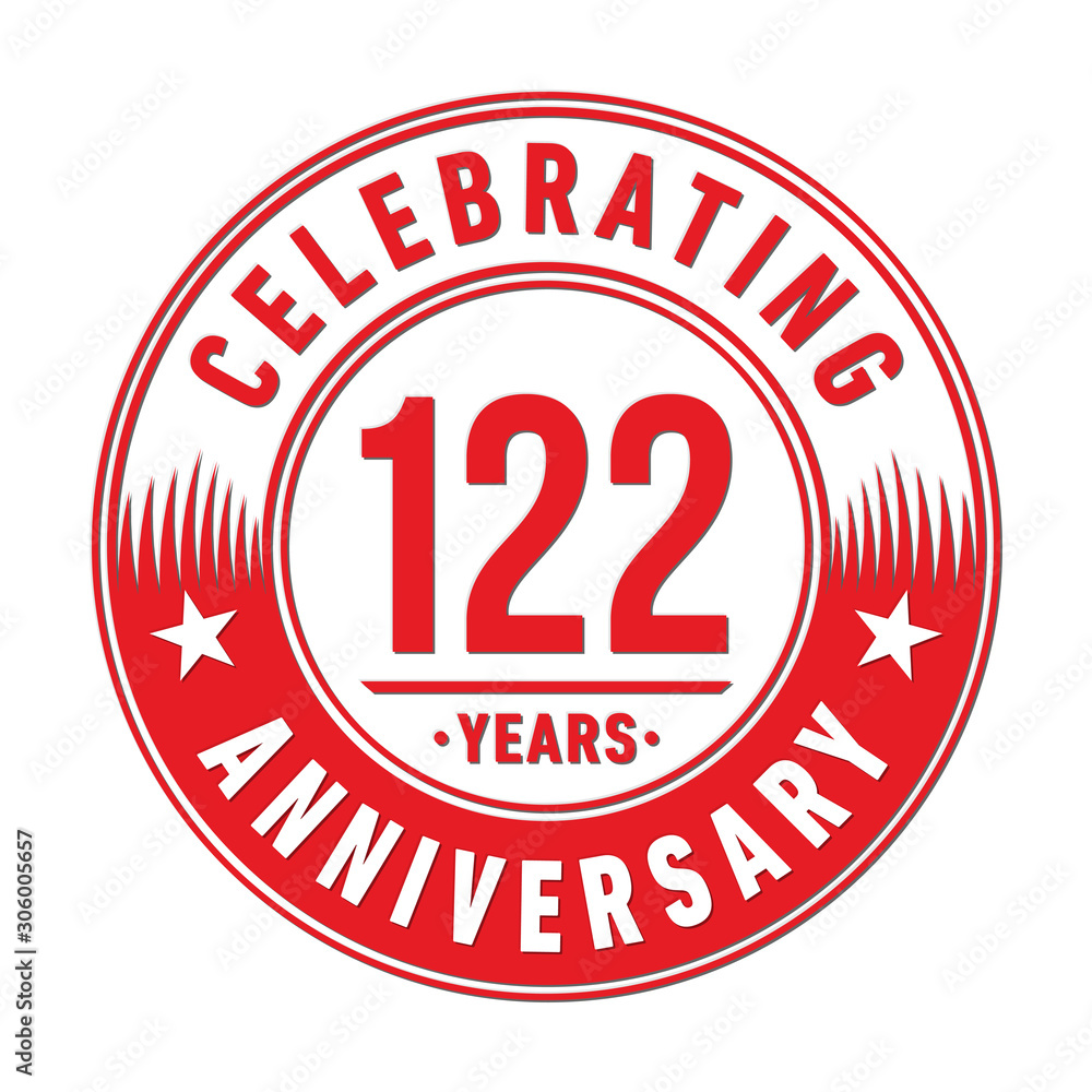 122 years anniversary celebration logo template. One hundred and twenty-two years vector and illustration.