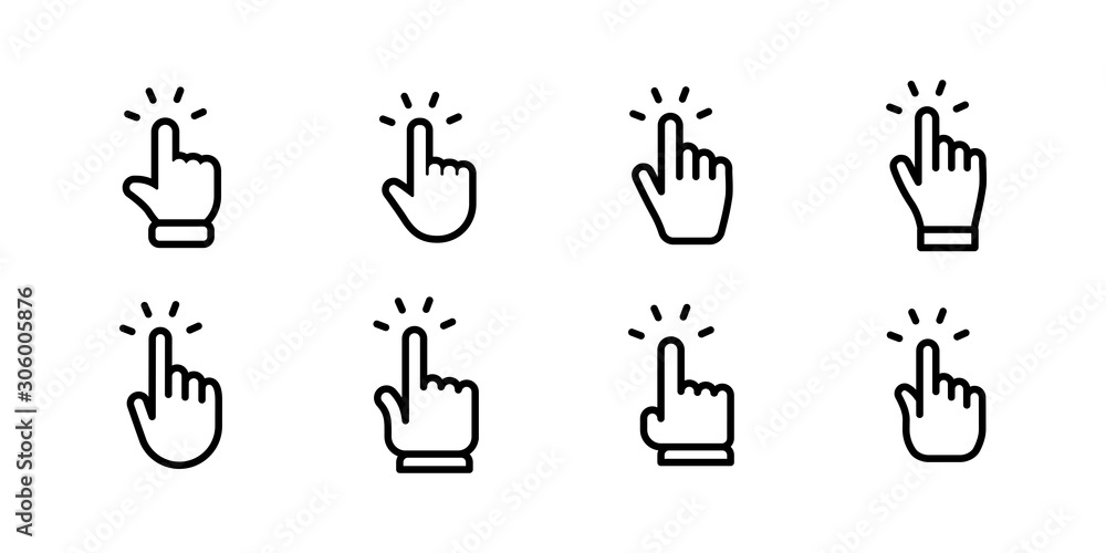 Hand clicking icons collection. Set of finger pointers. Hand clicking icons collection. Set of finger pointers.