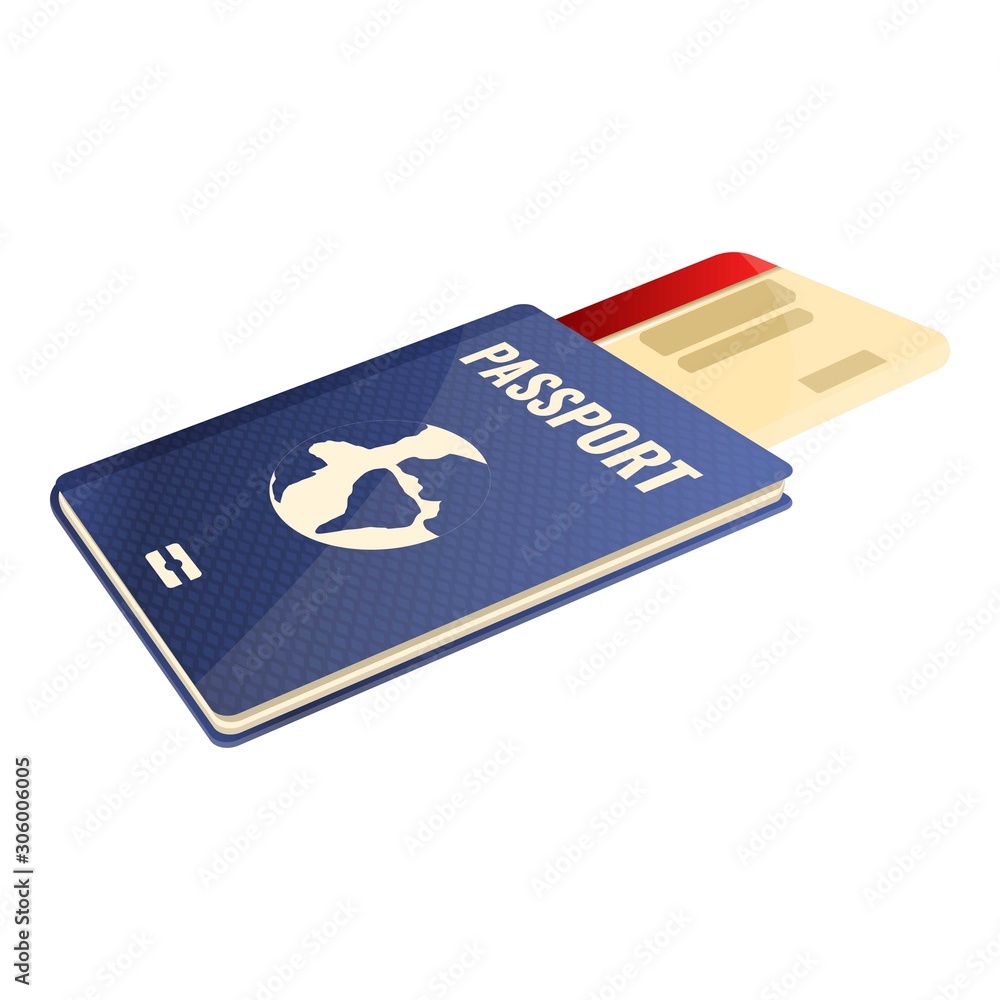 Passport air ticket icon. Cartoon of passport air ticket vector icon for web design isolated on white background Passport air ticket icon. Cartoon of passport air ticket vector icon for web design isolated on white background