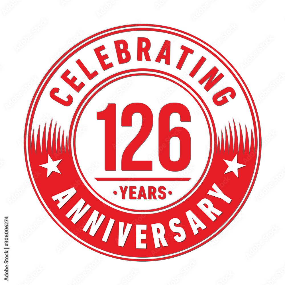 126 years anniversary celebration logo template. One hundred and twenty-six years vector and illustration.