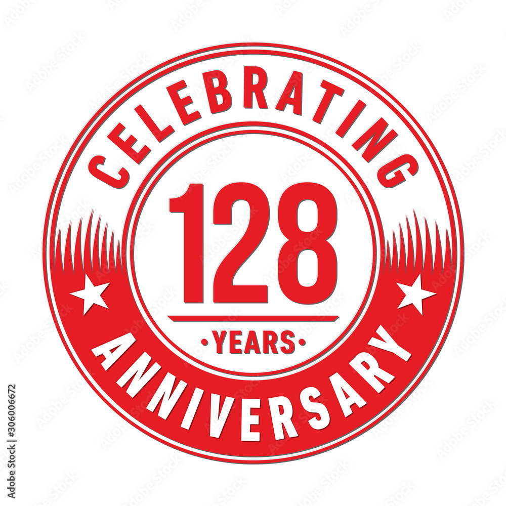 128 years anniversary celebration logo template. One hundred and twenty-eight years vector and illustration.