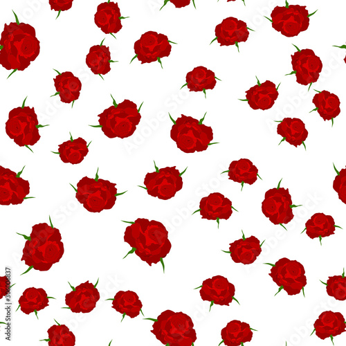 Seamless floral pattern with red roses isolated on white background. Design element for fabrics  textile  prints  scrapbooking  wallpapers  web  and etc. Vector illustration. Valentine day motif.
