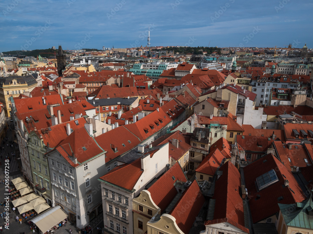 View from City Hall Tower to Old Town of East Europe Prague City