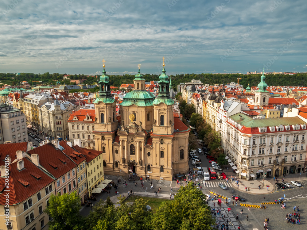 View from City Hall Tower to Old Town of East Europe Prague City