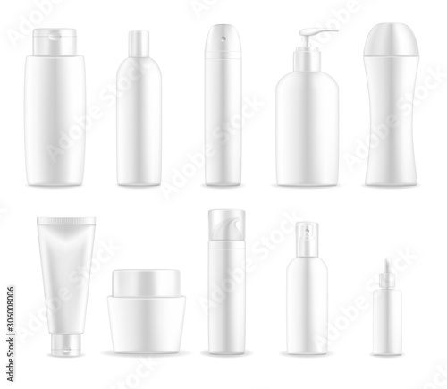 Cosmetic package, white plastic bottle containers