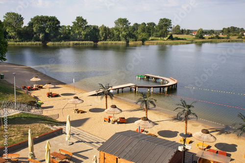 Beach at Castle lake in Wabrzezno. Poland