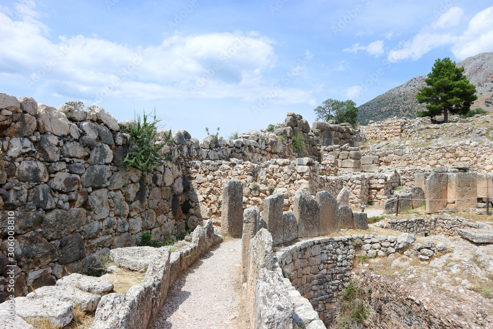 Closeup view to the ruins of ancient greek city Mycenae Peloponnese