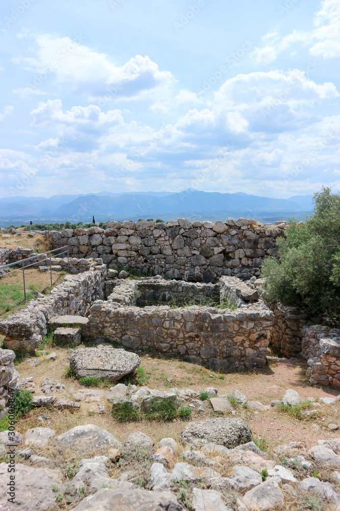 Ruins of acropolis in ancient greek city Mycenae Peloponnese Greece