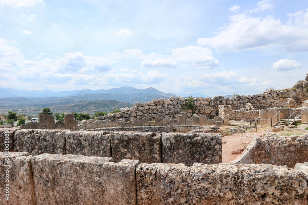 Ruins of acropolis in ancient greek city Mycenae Peloponnese Greece