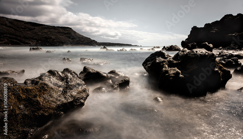 Rocky landscape black coast Lanzarote