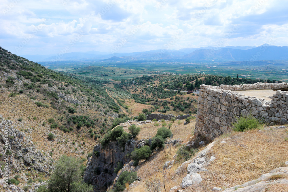Amazing view to the valley from the ruins of citadel of ancient greek city Mycenae Amazing view to the valley from the ruins of citadel of ancient greek city Mycenae