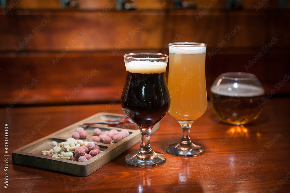 Different varieties of pees are on the bar in the pub. Different varieties of pees are on the bar in the pub.
