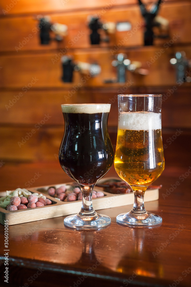 Different varieties of pees are on the bar in the pub. Different varieties of pees are on the bar in the pub.