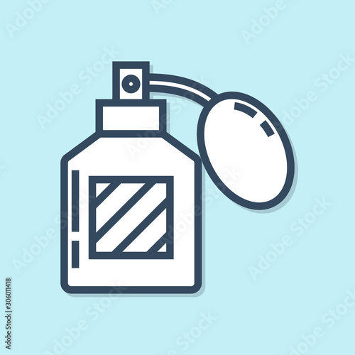 Blue line Aftershave icon isolated on blue background. Cologne spray icon. Male perfume bottle.  Vector Illustration