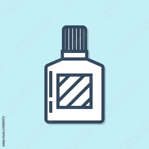 Blue line Aftershave icon isolated on blue background. Cologne spray icon. Male perfume bottle.  Vector Illustration