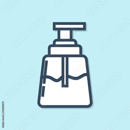 Blue line Aftershave icon isolated on blue background. Cologne spray icon. Male perfume bottle.  Vector Illustration