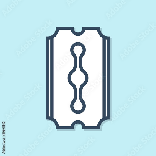Blue line Blade razor icon isolated on blue background.  Vector Illustration
