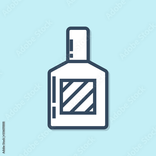 Blue line Aftershave icon isolated on blue background. Cologne spray icon. Male perfume bottle.  Vector Illustration