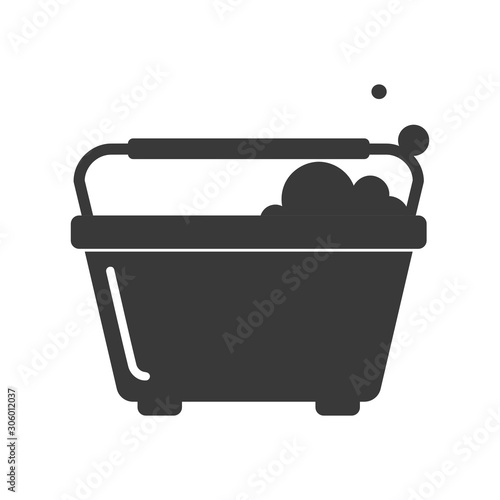 Window cleaning bucket with soapy bubbles icon in vector