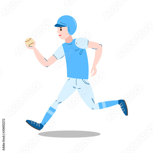 Boy playing baseball and running with ball vector illustration