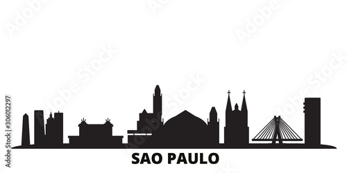 Brazil, Sao Paulo city skyline isolated vector illustration. Brazil, Sao Paulo travel cityscape with landmarks