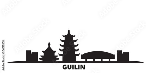 China, Guilin city skyline isolated vector illustration. China, Guilin travel cityscape with landmarks