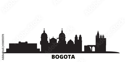 Colombia, Bogota city skyline isolated vector illustration. Colombia, Bogota travel cityscape with landmarks