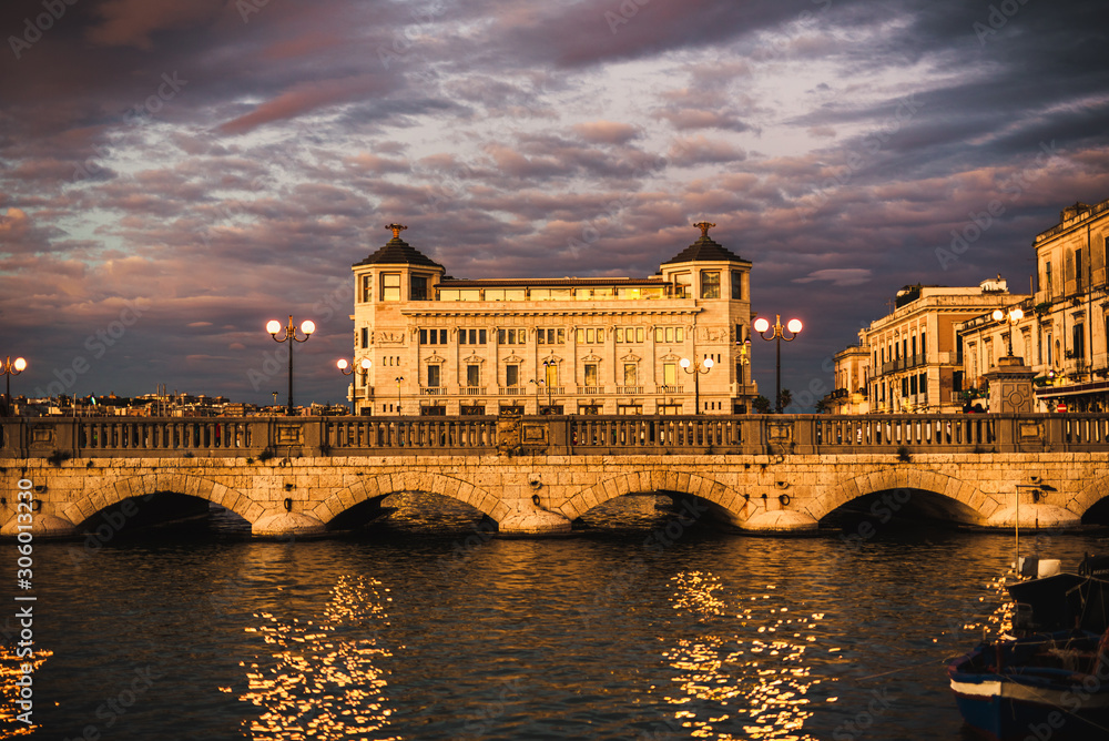 Ortigia island in Syracuse. VIew on the bridge.