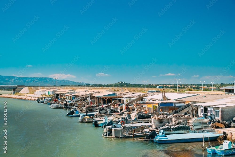 Leucate, France. Oyster Farms And Fish Market In Village