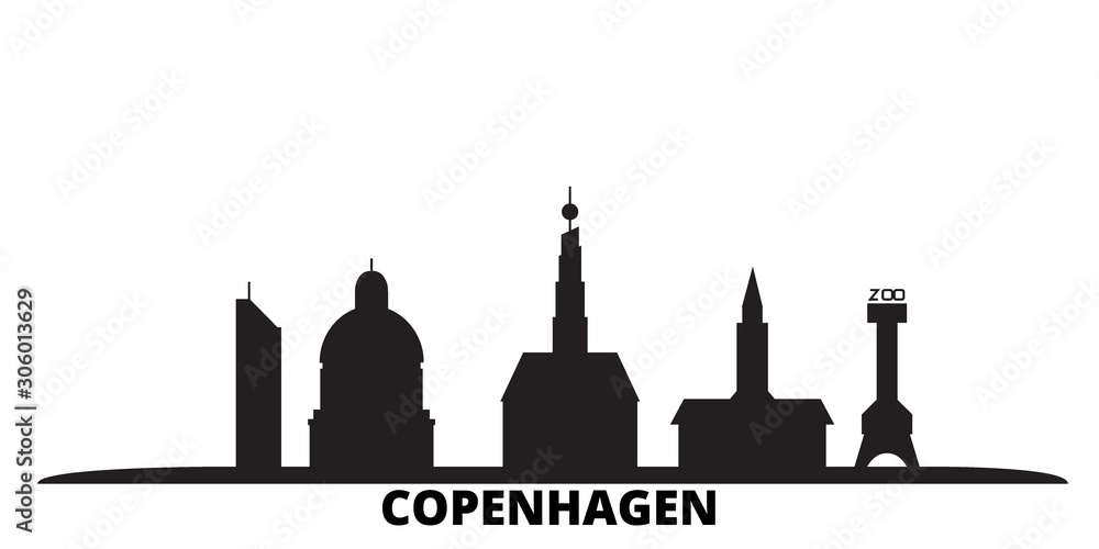 Fototapeta Denmark, Copenhagen City city skyline isolated vector illustration. Denmark, Copenhagen City travel cityscape with landmarks