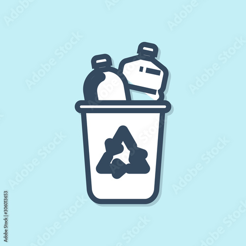 Blue line Recycle bin with recycle symbol icon isolated on blue background. Trash can icon. Garbage bin sign. Recycle basket sign. Vector Illustration