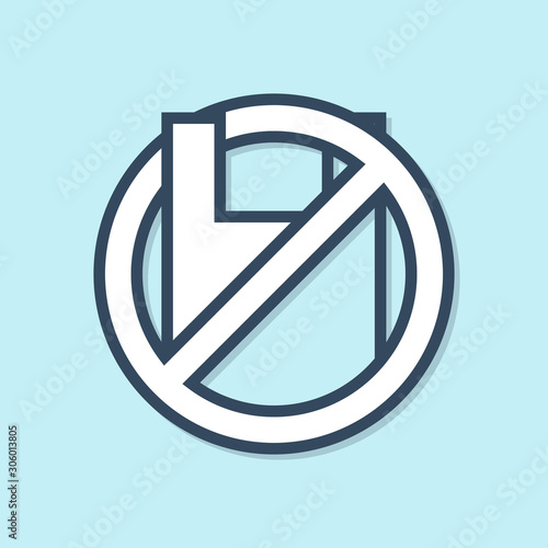 Blue line Say no to plastic bags poster icon isolated on blue background. Disposable cellophane and polythene package prohibition sign. Vector Illustration