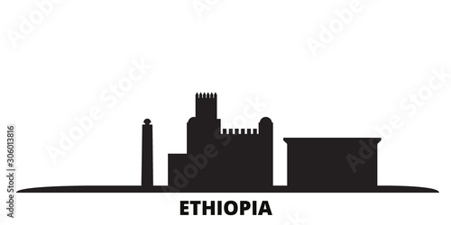 Ethiopia city skyline isolated vector illustration. Ethiopia travel cityscape with landmarks