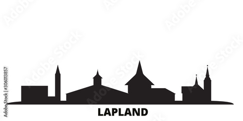Finland, Lapland city skyline isolated vector illustration. Finland, Lapland travel cityscape with landmarks