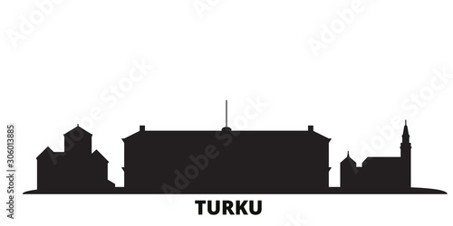 Finland, Turku city skyline isolated vector illustration. Finland, Turku travel cityscape with landmarks