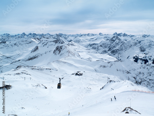 Panoramic view of the ski resort in Alps.